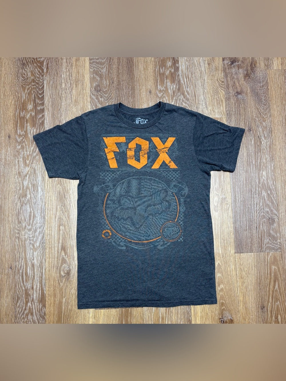 Fox Men's Dark Gray Graphic Tee with Orange Logo